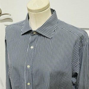 Etro Navy  and White Gingham  Mens Dress Shirt Size 44